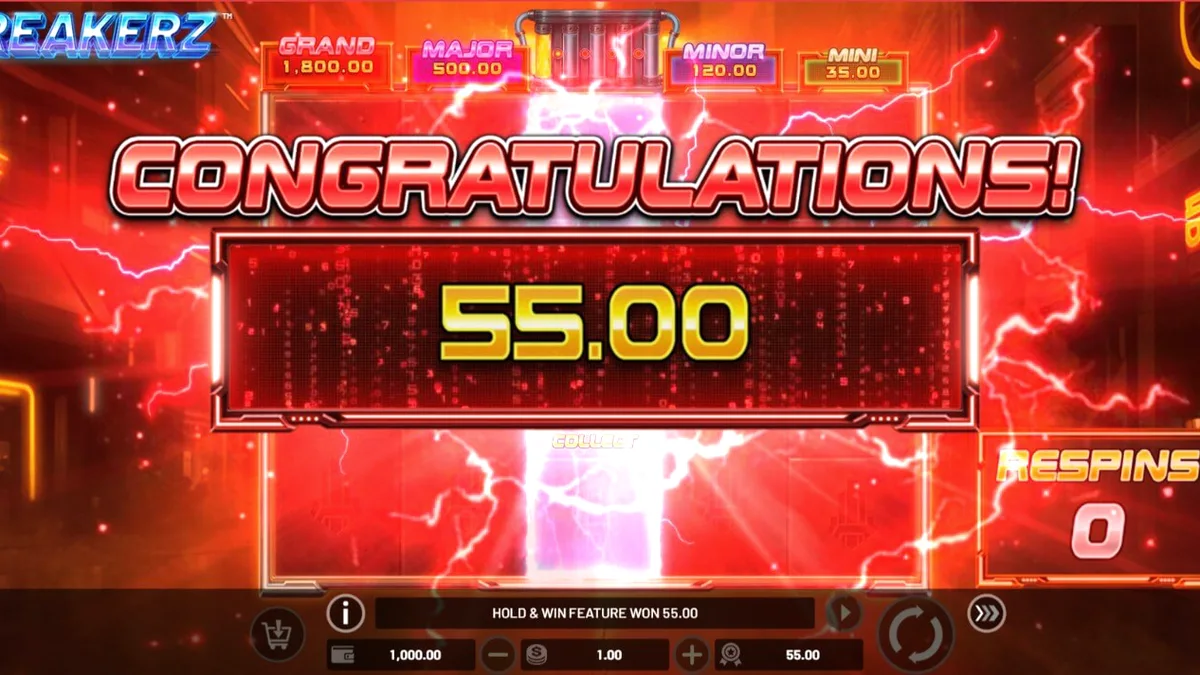 Interface futurista do slot Breakerz com elementos neon e cyberpunk