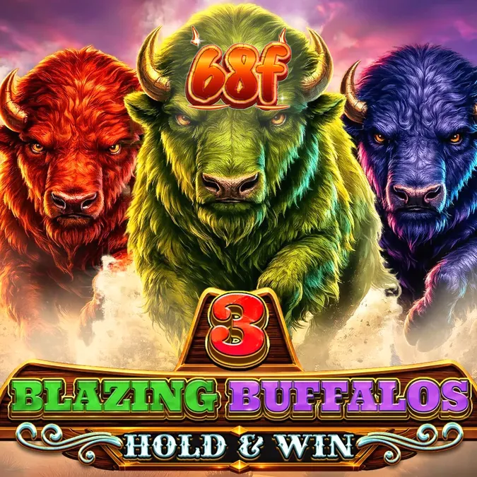 Interface do jogo 3 Blazing Buffalos com búfalos neon e elementos do Velho Oeste